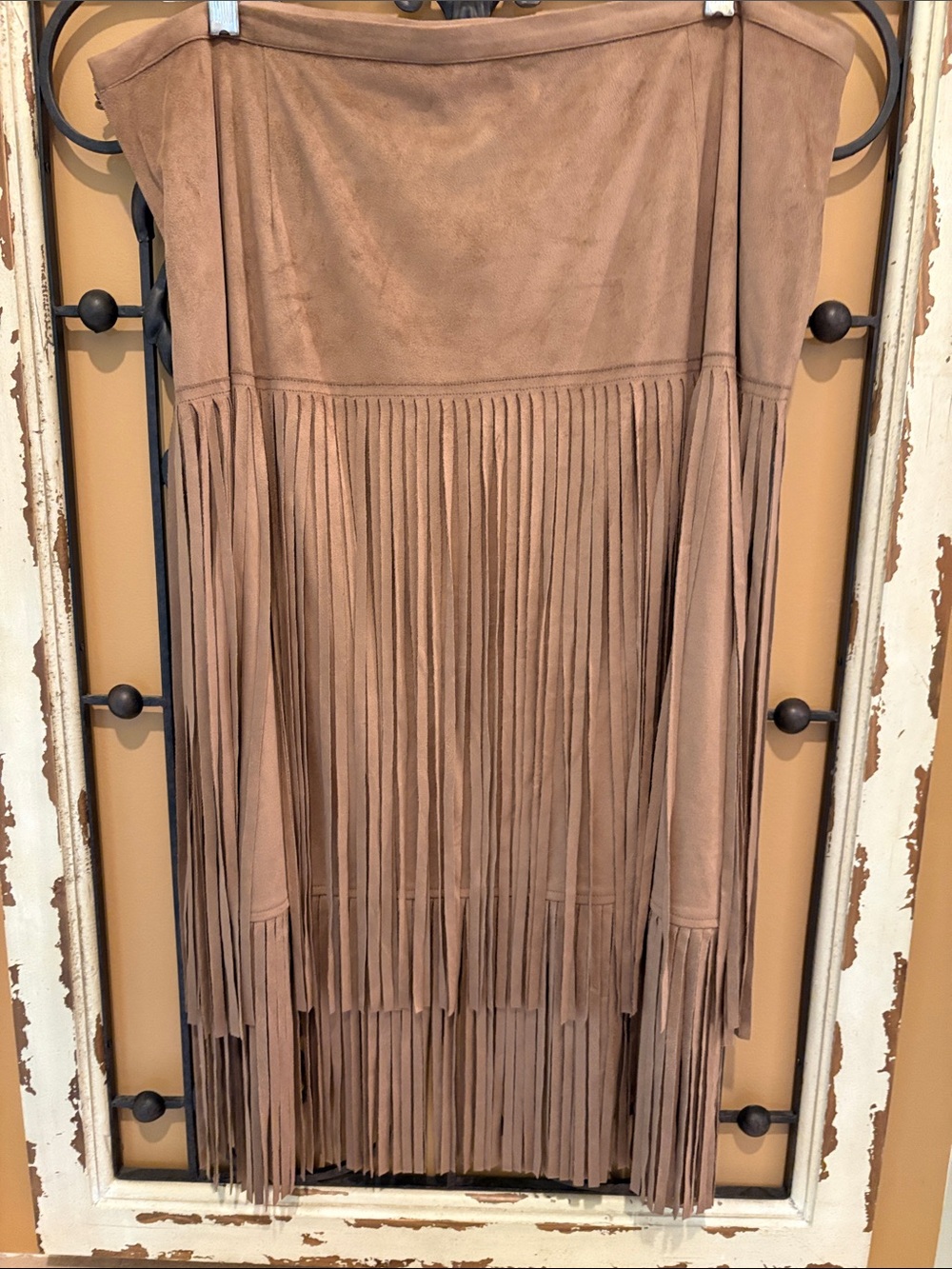 Chico's Taupe Suede Fringe Midi Skirt